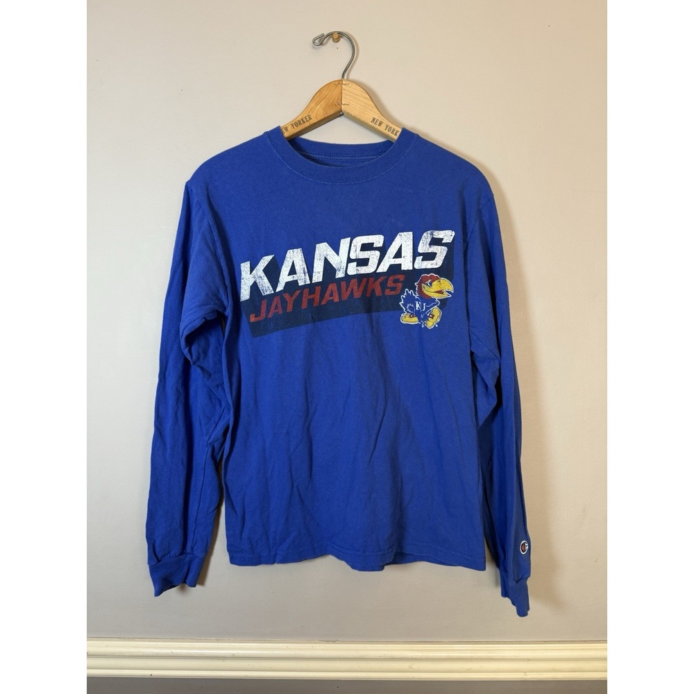 Champion NCAA KU Jayhawks long sleeve t shirt size Small Blue